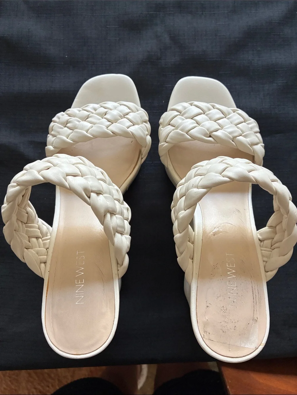 Nine West Cream Braided Double-Strap Wedge Sandals